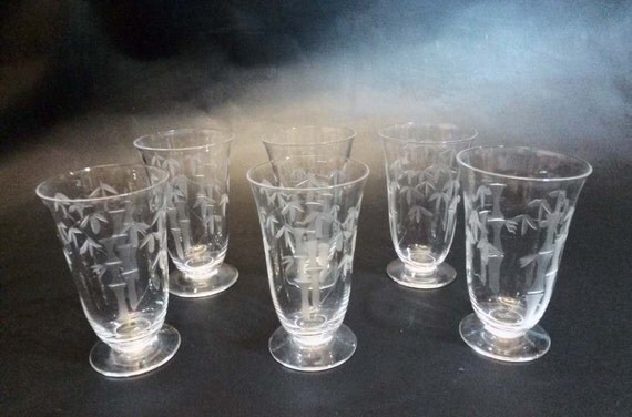 6 Vintage 1950s Noritake Sasaki Crystal Etched Bamboo by ...