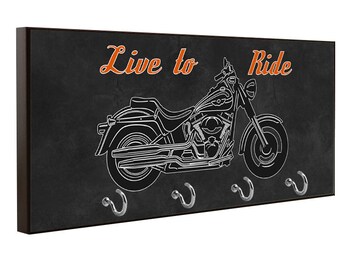 Wood Key Holder with Harley Davidson Motorcycle Graphic Sign Man Cave Harley Gift Shop Plaque Biker Garage Sign