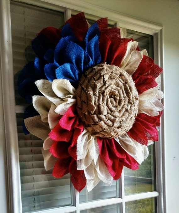 Patriotic Sunflower Wreath Fourth of July Labor Day Red