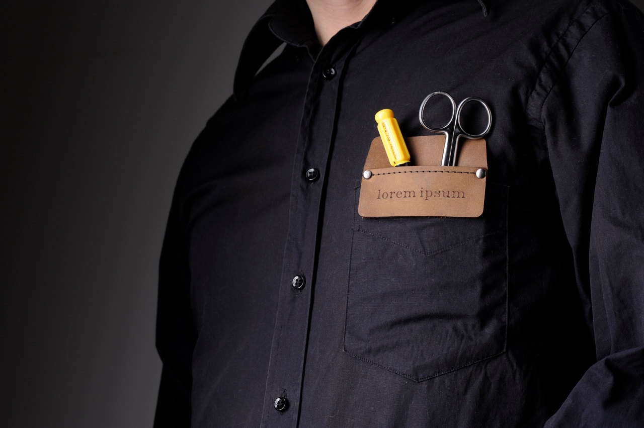 Personalized leather pocket work tool protector for shirts
