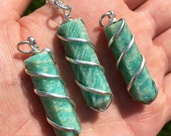 Amazonite Pendant Silver Spiral - Amazonite Necklace - healing crystal necklace - healing crystals and stones - silver necklace - amazonite