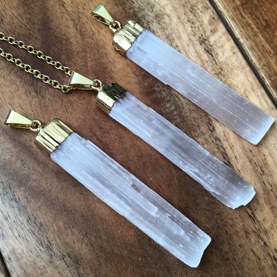 Selenite Pendant gold Selenite necklace selenite jewelry