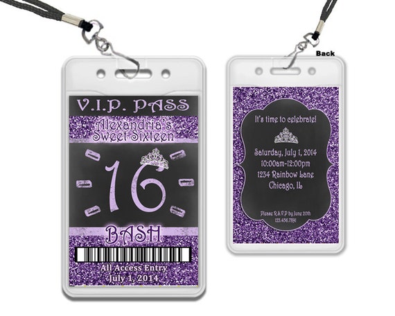 Sweet 16 Vip Pass Invitations With Lanyard 8