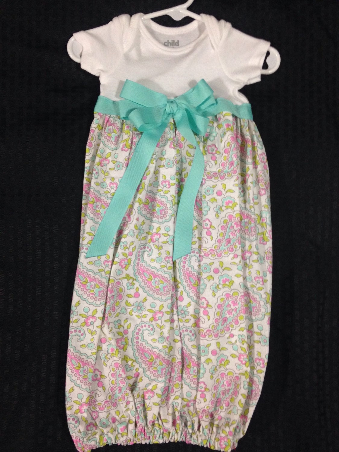 Handmade onesie gown Monogrammed Baby Gown Going Home