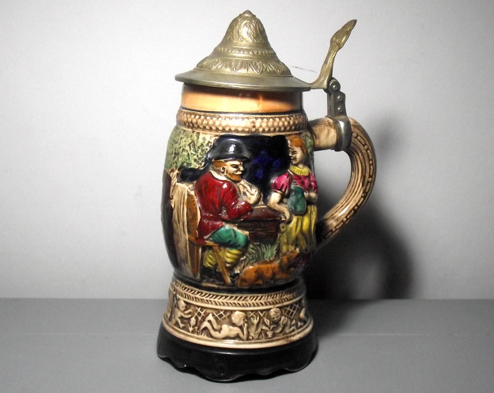 Musical Beer Stein with Pewter Lid/German Beer Tankard/German
