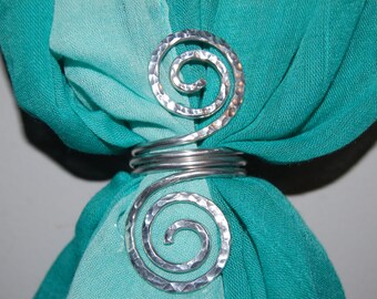 Doubel circle hammered scarf ring, textured, metal, wire jewelry