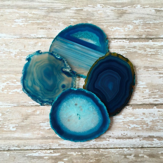 Teal Agate Coasters Teal Geode Coasters Set of by TheHollowGeode