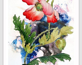 Flower art print, poppy painting art, poppy art, poppy watercolor art, red poppies, floral wall art, flowers art print, flower print 022