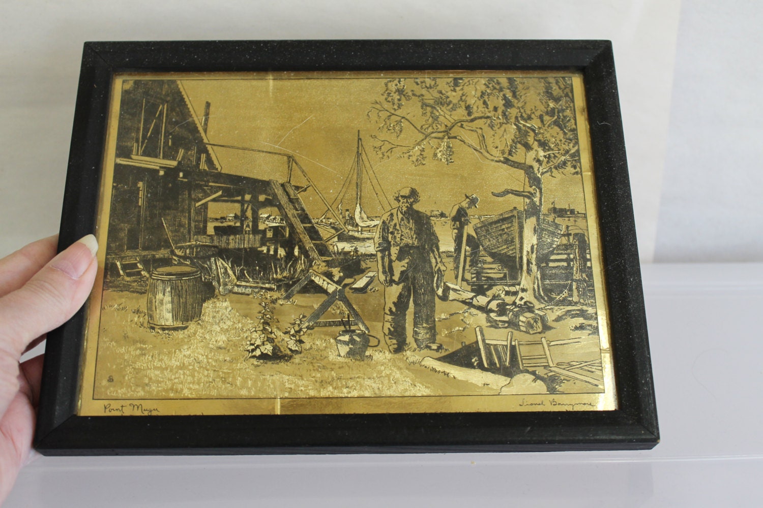 Signed Lionel Barrymore Etchings on Gold Foil Point Mugu is