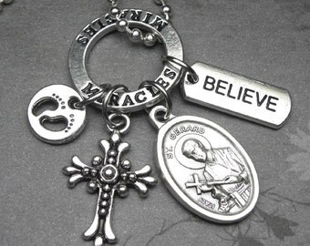 Fertility Patron St. Gerard Catholic Holy Medal & Charm Necklace, Patron Saint of Expectant Mothers, Pregnancy, Unborn Children, Childbirth