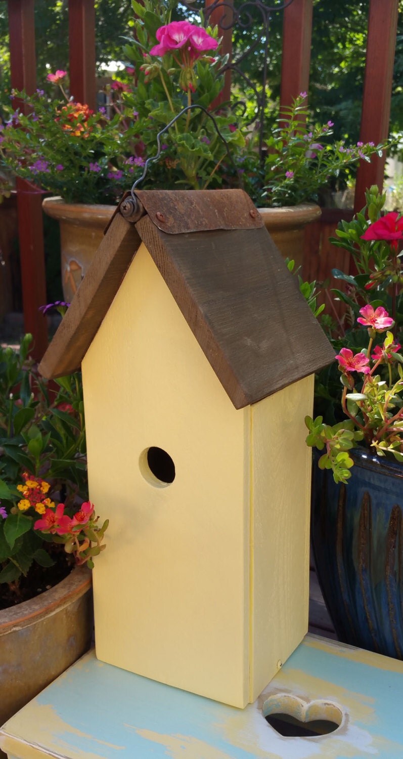 Yellow bird house for sale handmade rustic by RobbieParkerArt