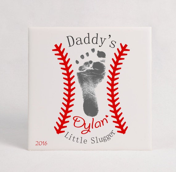 Baseball Footprint Ceramic Tile Plaque Using Actual Prints