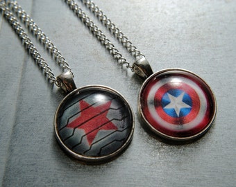 Captain America or Winter Soldier Necklace -- Steve Rogers -- Bucky Barnes -- Fandom Fashion -- Handmade Jewelry -- The Avengers - Civil War