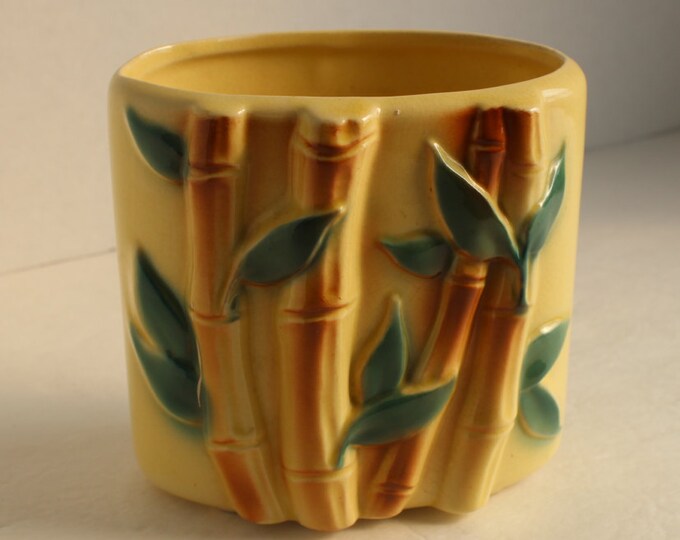 Vintage Ceramic Planter Pot, Bamboo Planter