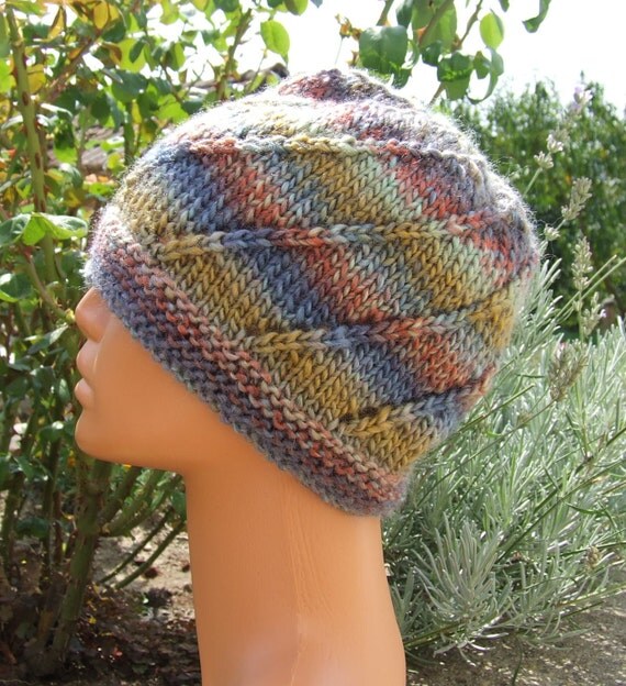 Knit beanie hat multi coloured beanie Hippy hat
