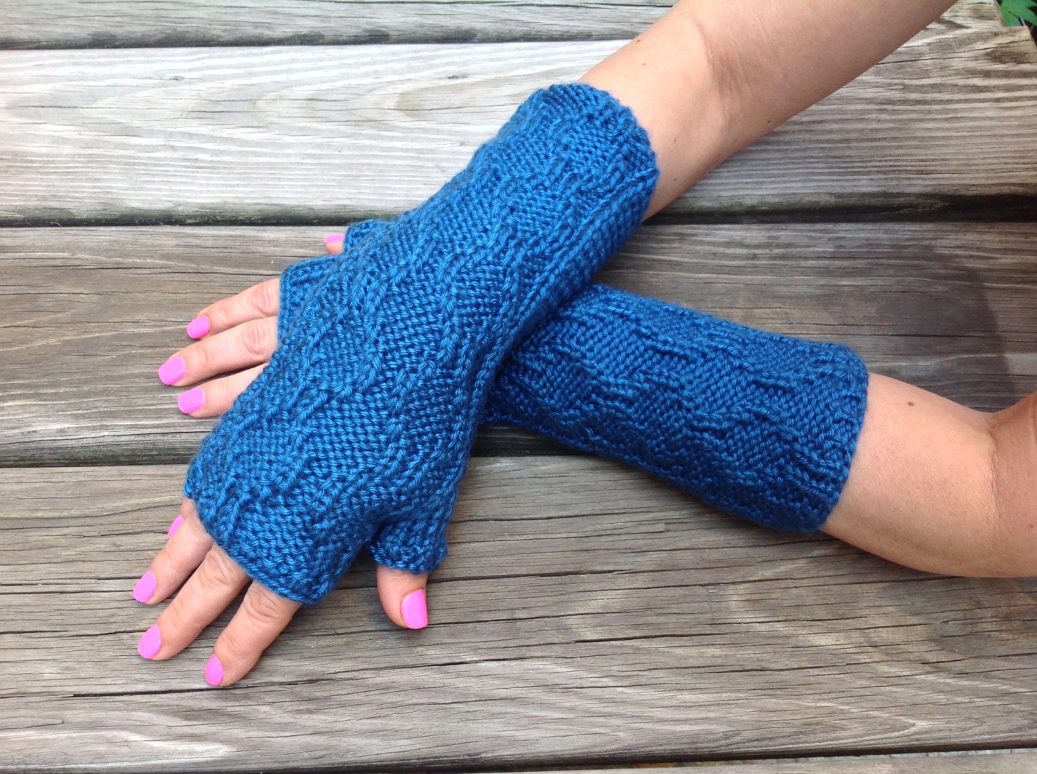 Knit fingerless gloves blue knit gloves knit arm warmer