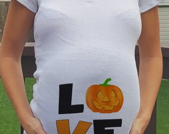 LOVE with Pumpkin Maternity Shirt halloween trick or treat costume announcement tshirt Ruched