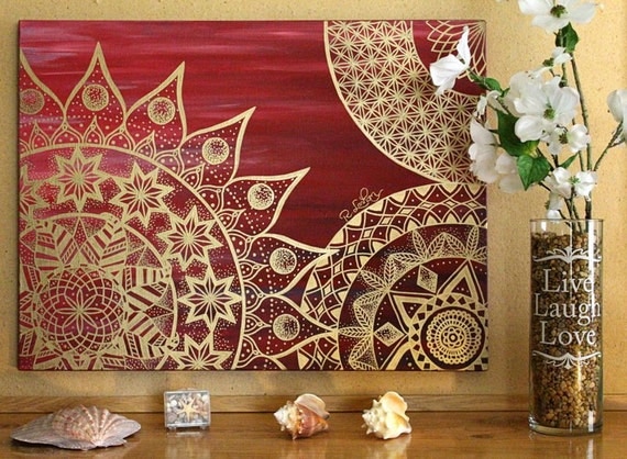 Mandala Wall Art // Red Mandala Painting // Yoga by AmethystFiree