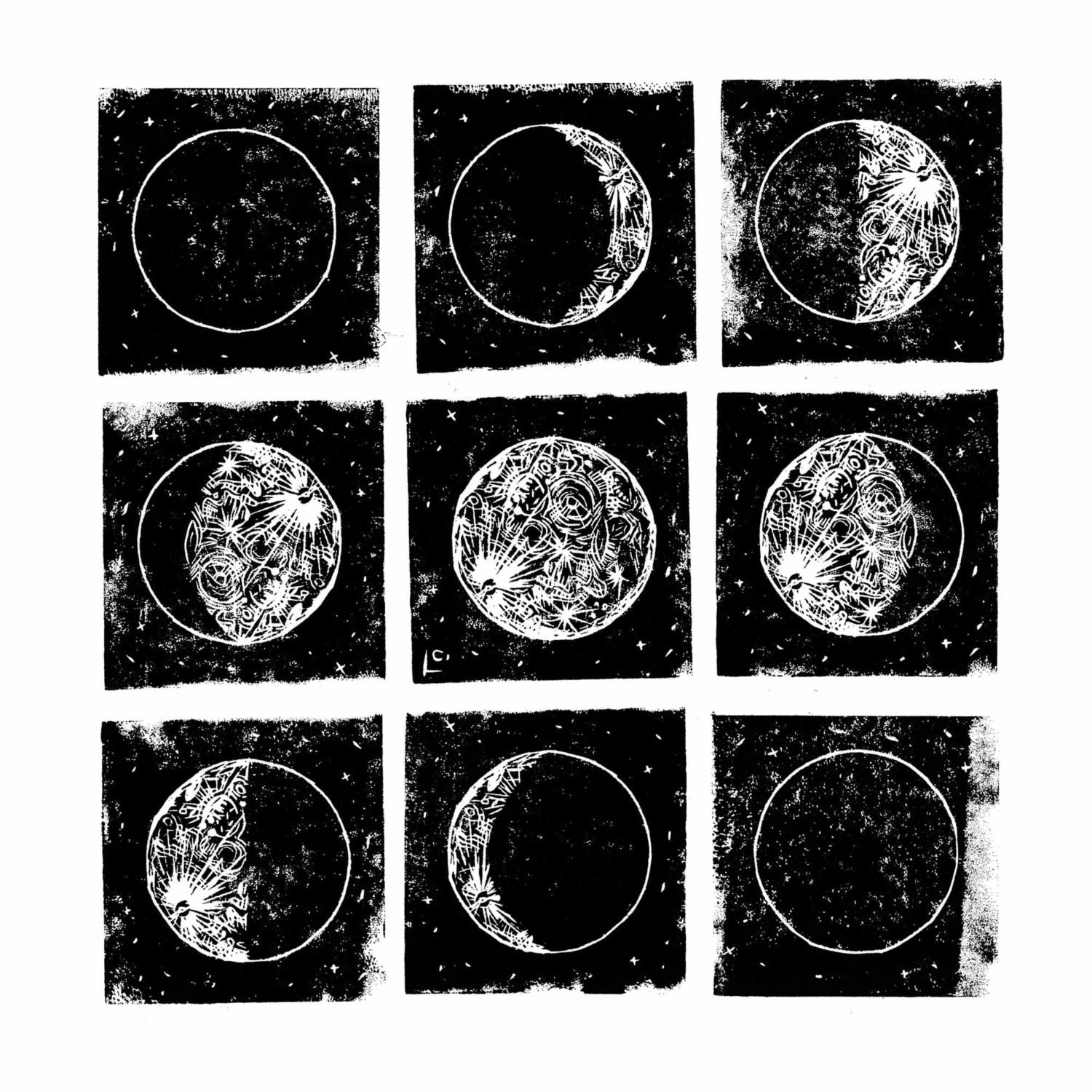 Moon Phases Linocut Print