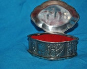 HINGED BOX Vintage Silver-tone Lined in Red Velvet