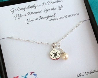 Graduation Gift, Graduation gift for her, Graduate, College graduate gift for her, Compass Necklace, Go Confidently