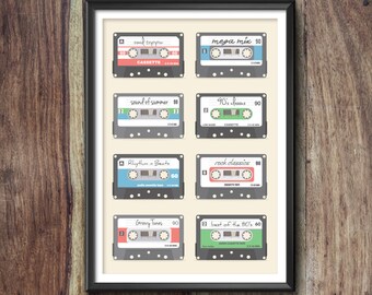 Retro Mixtape Print, Mixtape Poster, Mixtape Art, Mixtape Gift, Mixtape Print, Mixtape Illustration, Vintage, Mixtape Decor, Cassette, Tape