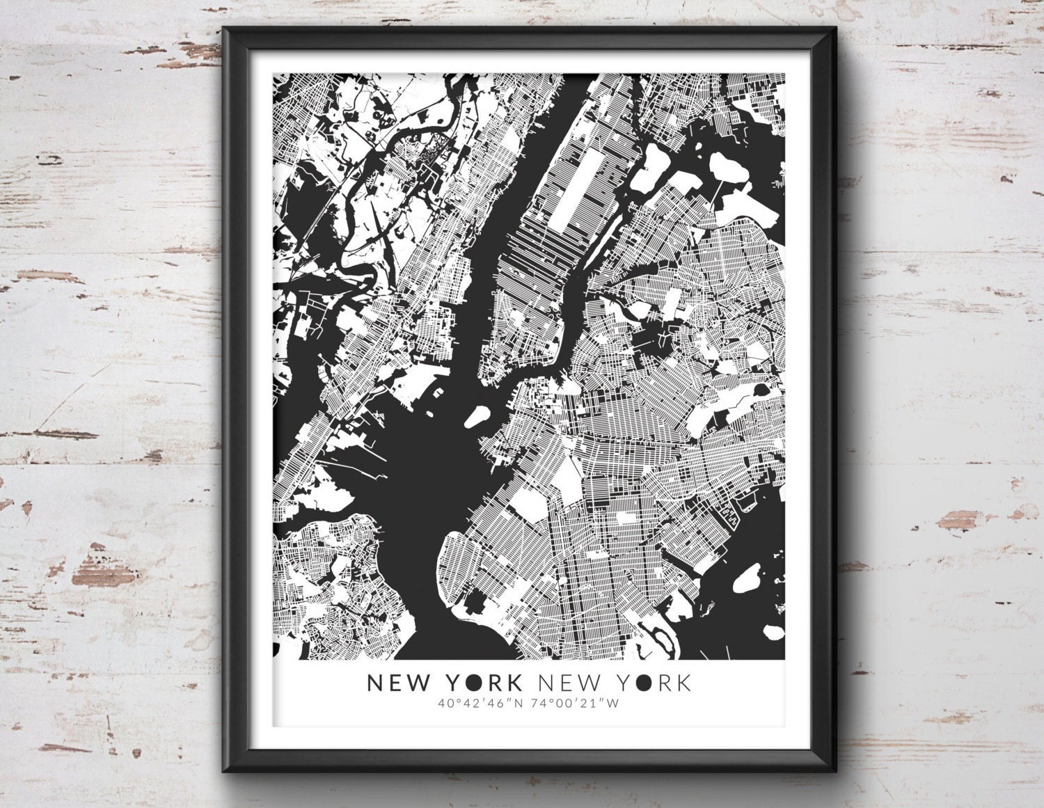 New York Map with Coordinates New York Map Map Art Map