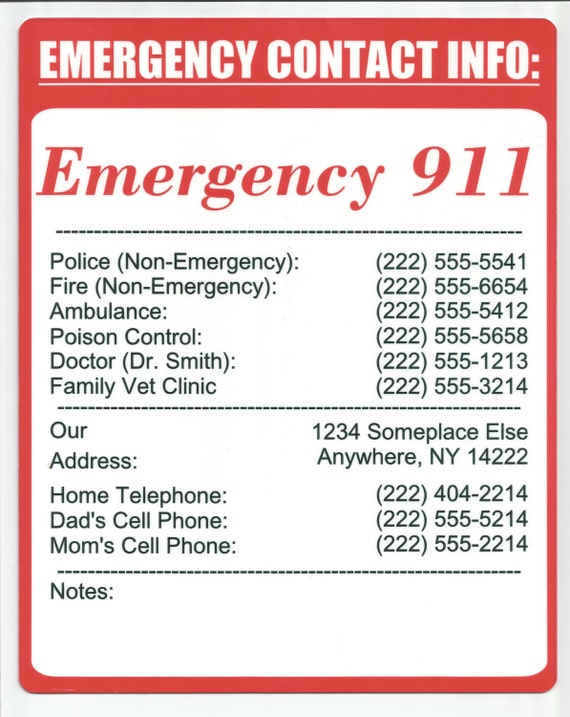 home emergency number sign