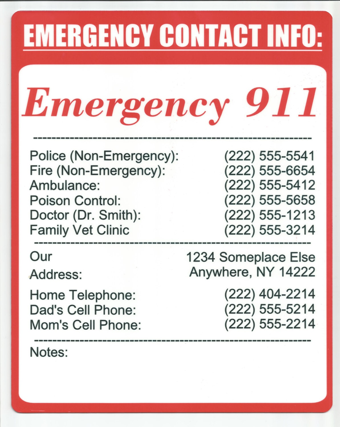 Emergency Phone Number Printable For Families Babysitters Etsy 