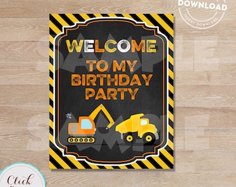 Construction Welcome Sign, Construction Birthday Sign, Dump Truck Party, Birthday Party Sign, Chalkboard, Door Sign INSTANT DOWNLOAD