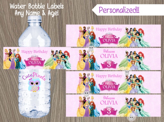 Disney Princess Water Bottle Label Princess Birthday Disney