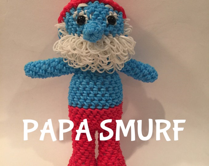 Papa Smurf Rubber Band Figure, Rainbow Loom Loomigurumi, Rainbow Loom Character