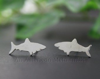 Sterling Silver Shark Earrings, Shark Jewelry, Silver Stud Earrings, Fish Earrings, Fish Jewelry, Ocean Earrings, Animal Stud Earrings