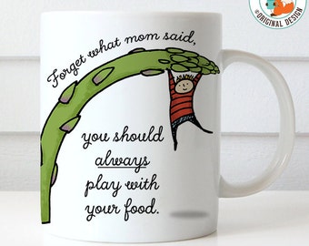 Coffee Mug Play With Your Food Asparagus Healthy Eating Coffee Cup - Great Gift for Vegan or Vegetarian - Funny Mug