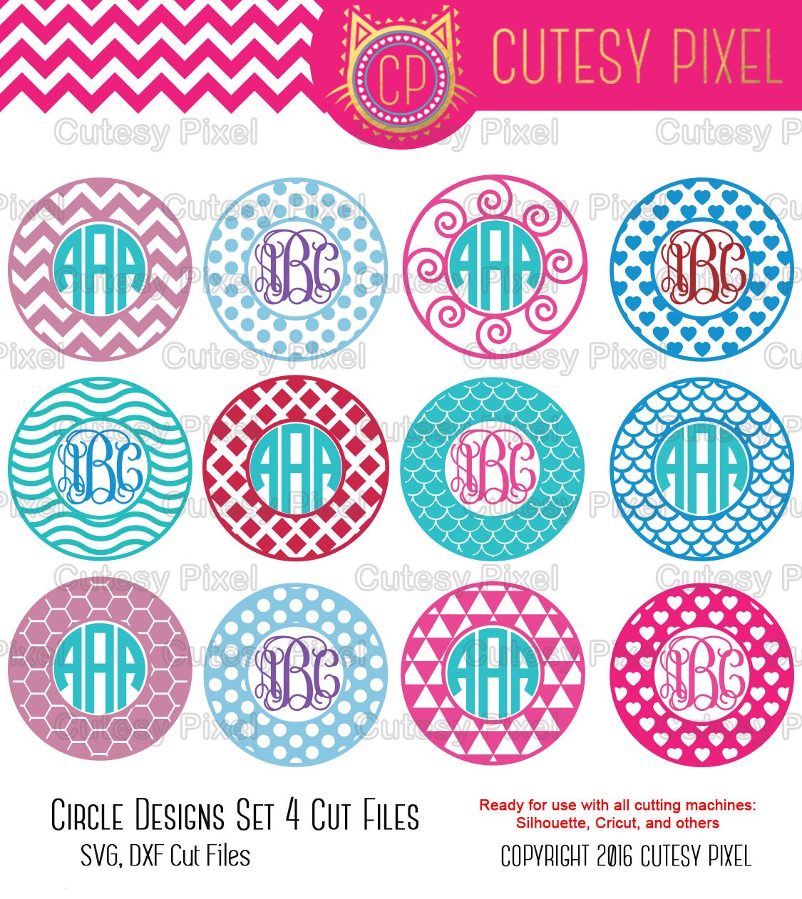 Circle Pattern Monogram Frames Svg cutting file SVG DXF