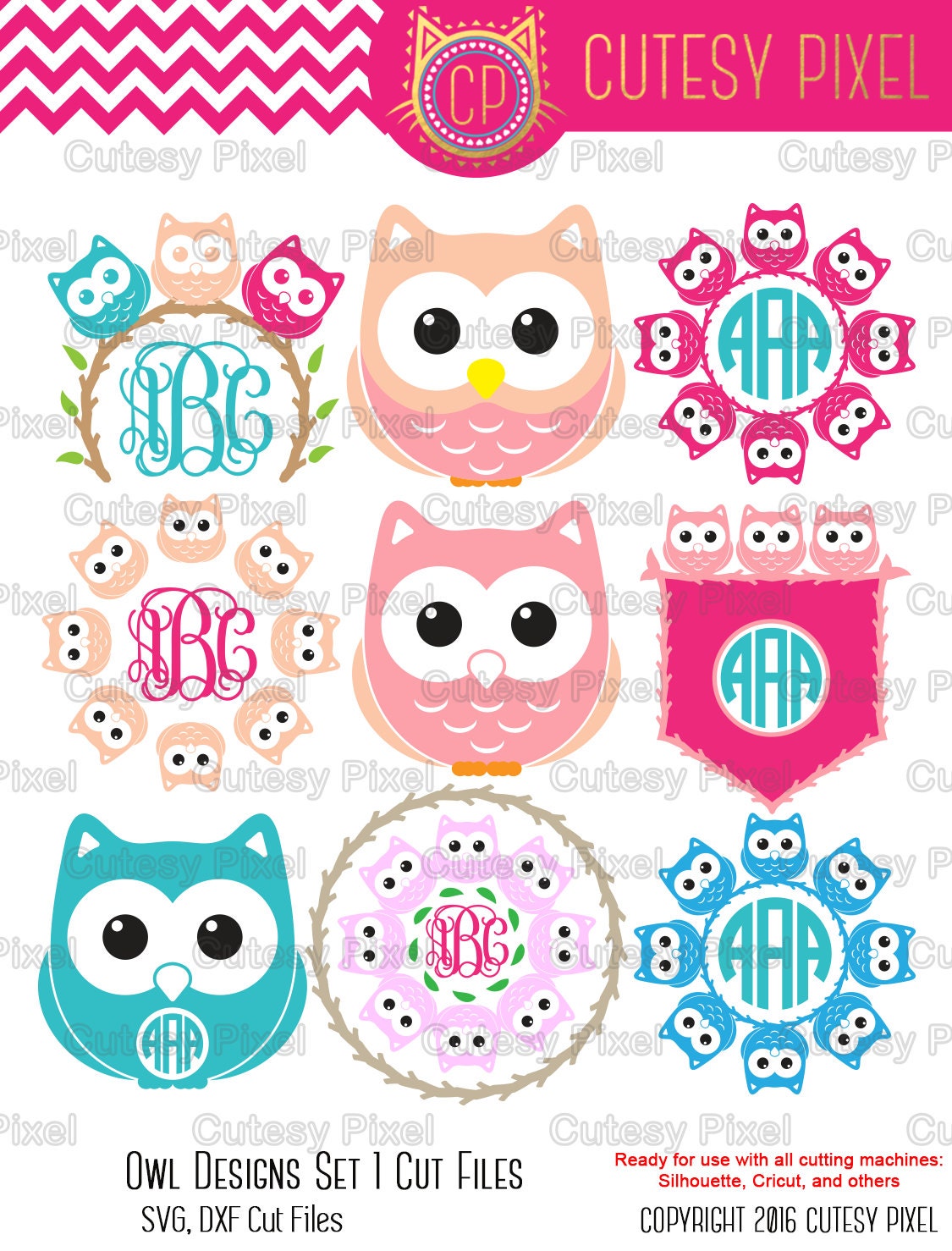 Download Owl monogram Frames Svg cricut projects cutting file cute