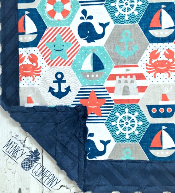 Nautical Baby Blanket Designer Minky Navy