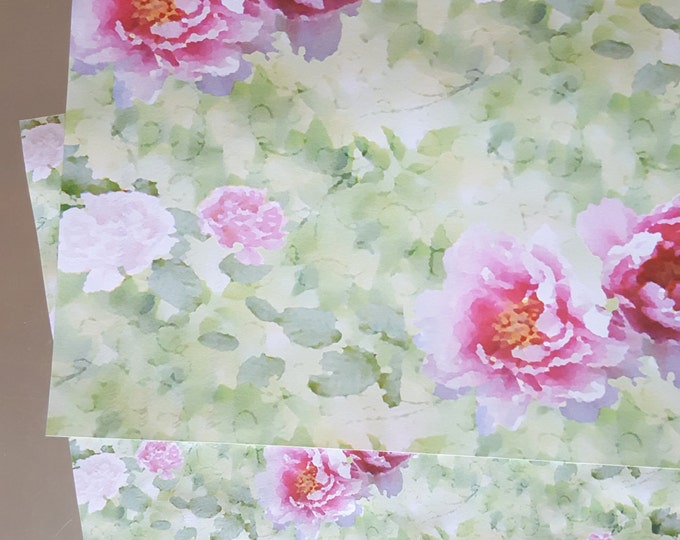 Edible Pattern Sheet, Pink Peony Watercolor - Wafer Paper or Frosting Sheet