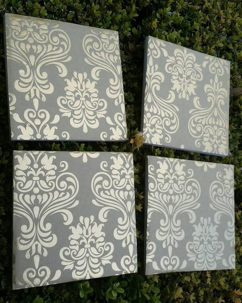 Gold Damask pattern tile wall art gilded art damask home