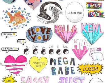 Tumblr stickers sets. Sheets or Mockup by BestStickersClub on Etsy