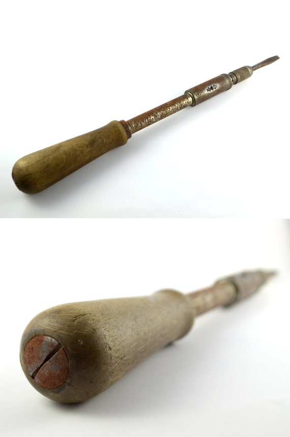 Old Ratchet Screwdriver Vintage Hand Screwdriver Flat Head