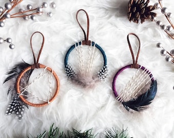 Boho Christmas Ornament - Mini Dream Catcher Ornaments - Bohemian Christmas Gift Topper - Boho Holiday Decor - Jewel Tone Dreamcatcher
