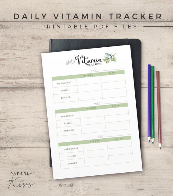 Daily Vitamin Tracker Printable Planner Inserts Medication