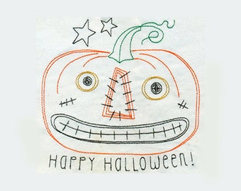 Primitive Country Open Stitch Pumpkin Halloween Embroidery Design - Instant Digital Download