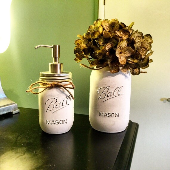 2 Piece Bathroom Set Mason Jar Decor Painted by AllThatsRustic