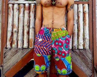 Colour Me Crazy // Mens Shorts // African print shorts // African patchwork // Hippie Shorts // Festival // Ethical // African clothing