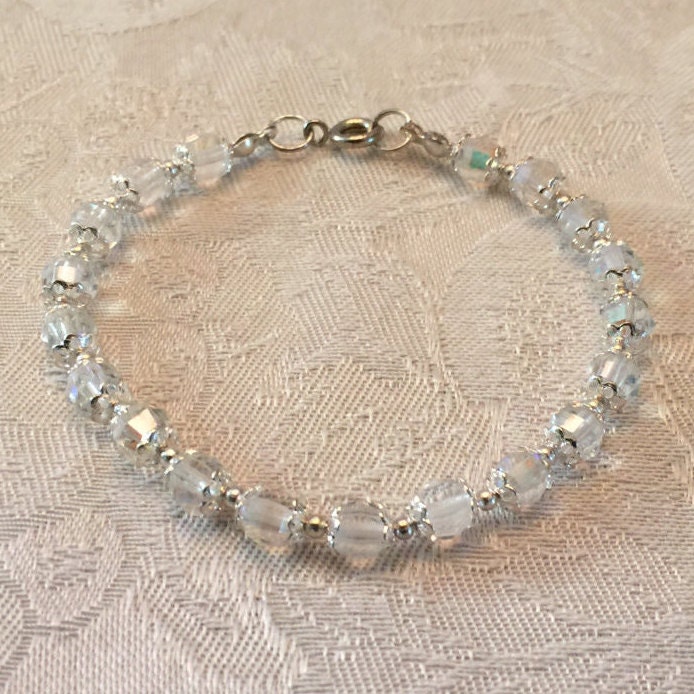 Clear Aurora Borealis Crystal Beaded Bracelet