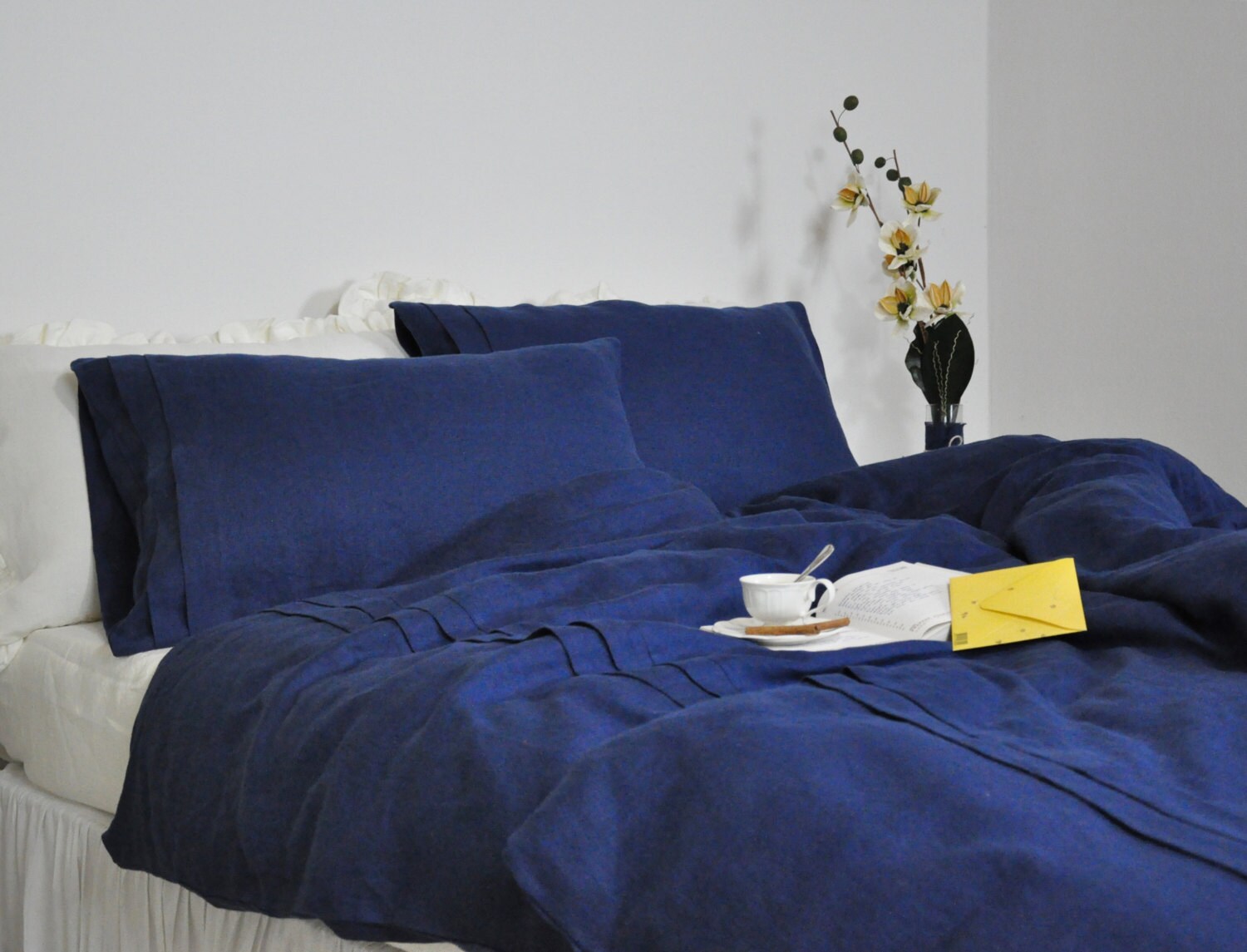 Navy Linen Duvet Cover Set Queen King Full Duvet Cover