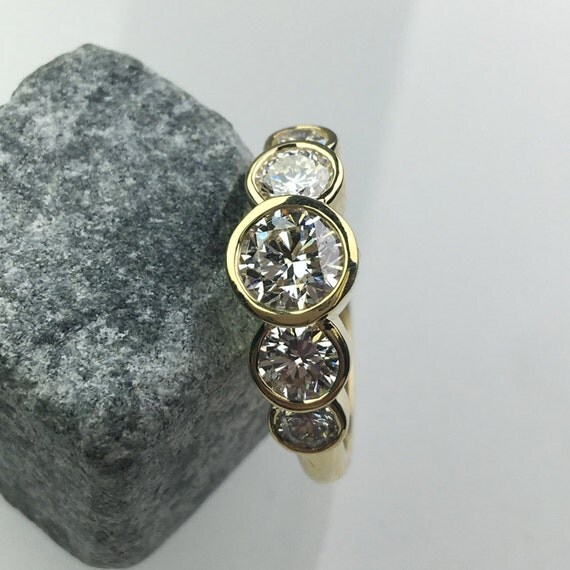 5 Stone FB Moissanite Bezel Set Ring in 14K Yellow Gold