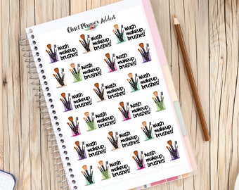 Wash Makeup Brushes Planner Stickers | Clean Makeup Brushes | Makeup Stickers | Beauty Stickers | Reminder Stickers (S-141)